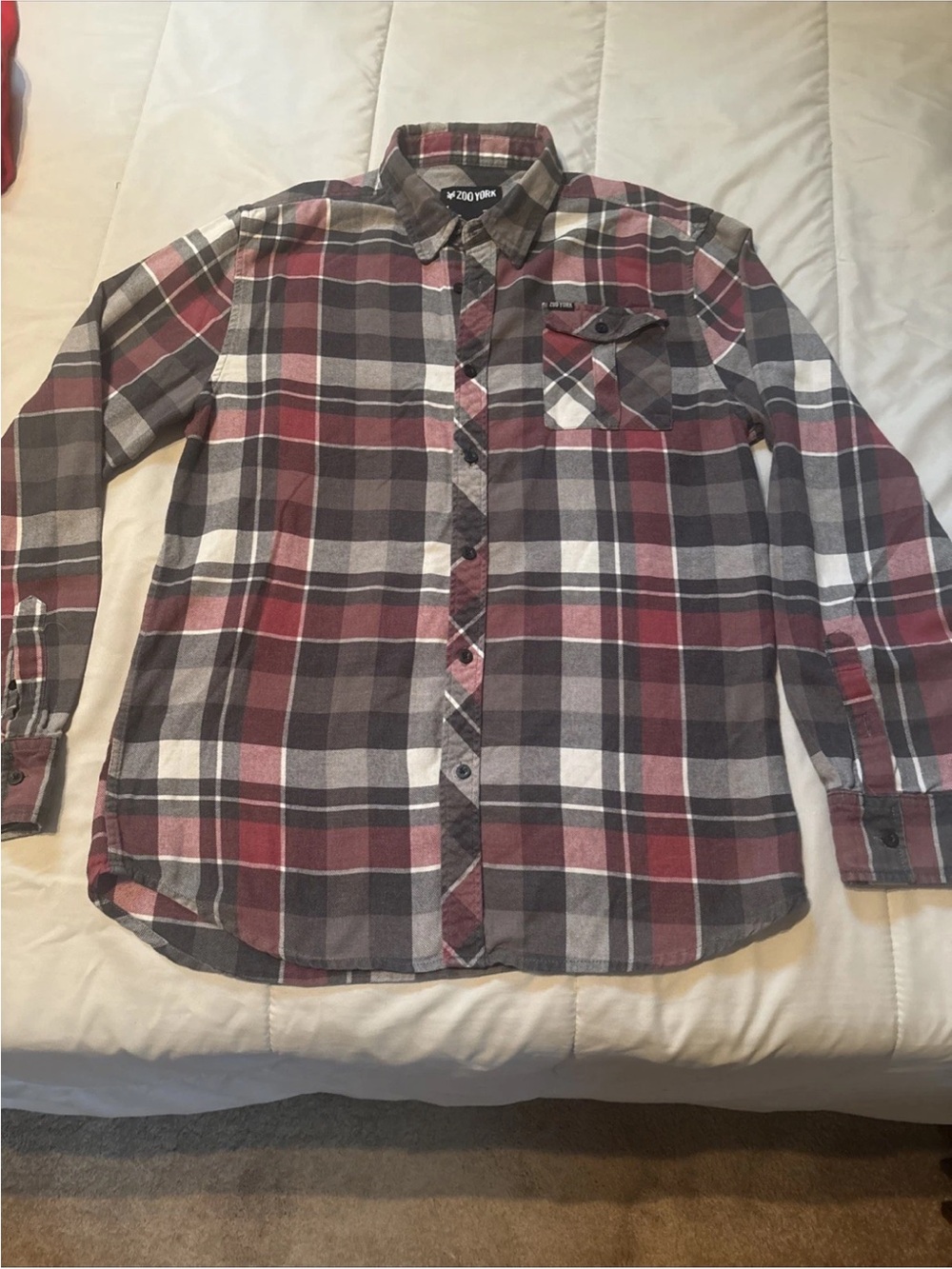 Zoo York Red, Gray and White Plaid Button-Down Shirt